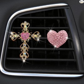 NoBrand 2 Pack Car Vent Clip Bling Accessories, Crystal Cross and Heart Vent Clip pink
