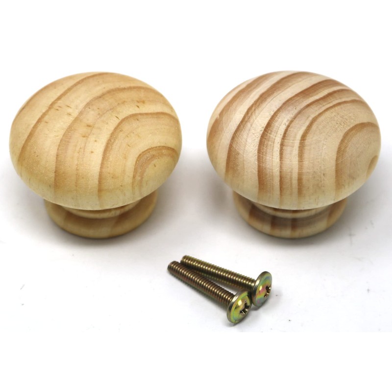 fiXte 2 x Natural Wood Cupboard Cabinet Door Knob Pine
