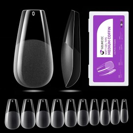 Gelike EC Medium Coffin Nail Tips – Full Cover Soft Gel Tips Medium Coffin Nail Tips Pre-Polished PMMA Resin Artificial Nail Tips for Women, Salon, 240 Pieces, 10 Sizes