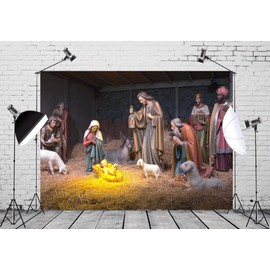 CORFOTO Fabric 6x4ft Jesus Backdrop Theme Photography Manger Nativity Christ Holy Light Pray Lamb Religious Background for Baby Shower Baptist Birthday Party Decor Kids Adults Portrait Photoshoot