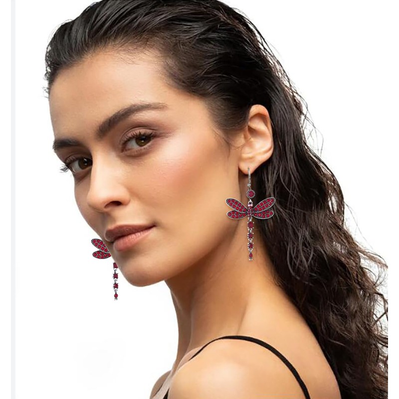 Gleamart Dragonfly Earrings Boho Style Color Rhinestone Dangle Earrings for