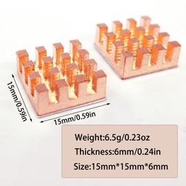 Haojiaho Pure Copper HeatSink 0.59x0.59x0.24 inches with Thermally Conductive Adhesive Tape, Anti - Thermal Runaway, Copper Heat Sink for CPU IC Chip, Circuit Board, Precision Equipment Cooling, 2PCS