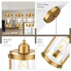 Osimir Brushed Gold Pendant Lights Kitchen Island, 1-Light Modern Brass Mini Hanging Light Fixtures with Clear Glass, Farmhouse Kitchen Pendant Lighting Over Island for Sink, OS-3014-1PBG