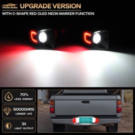 LED License Plate Light Tag Lamp Assembly for Toyota Tacoma 1995 1996 1997 1998 1999 2000 2001 2002 2003 2004 Pickup Truck, With Red OLED Neon Tube U-shape Accent Version, 2PCS