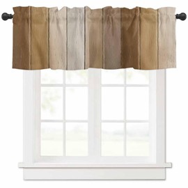 Anzona Curtain Valance 54" x 18", Brown Beige Ombre Window Valances Rod Pocket Curtains Drapes, Farmhouse Rustic Wooden Striped Short Topper Curtain for Kitchen Cafe Living Room, 1 Panel