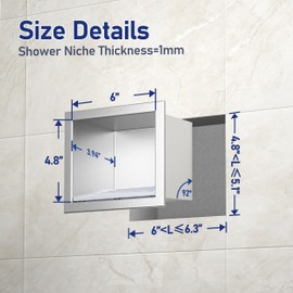 Bernkot Shower Niche, 304 Stainless Steel Stool for Bathroom, Recessed Footrest w/Over Mount Installation, No Tile Need (Brushed, 4.8''x6'')