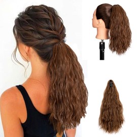 Highlight Ponytail Extension Claw Bun Hair Piece Elastic Drawstring Synthetic Ponytail Extension Hair Bun Extension for Women (Light Brown, 35cm Curly)