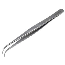 Fine Precision Stainless Steel Lab Tweezers/Forceps with Medium Serrated Tips Comes in Non-Slip Ridged Handle Grip (6" CURVED)