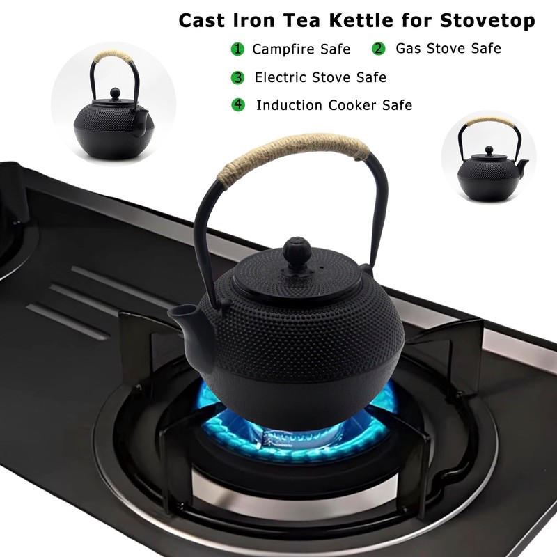 YJX 40.6 fl oz Cast Iron Teapot Set, Japanese Tetsubin