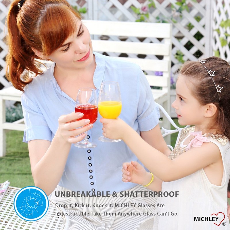 MICHLEY Unbreakable Stemmed Wine Glasses, 100% Tritan Plastic Snifter Glasses,