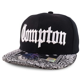 Trendy Apparel Shop Compton Old English Font Embroidered Bandana Flatbill Cap - Black White