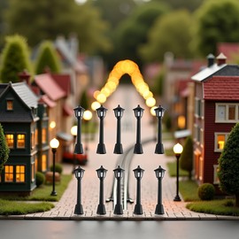 aoukoslt 10PCS Mini Street Light Model Railway Train Lamp Miniature Plastic Village Pathway Lantern Post for Micro Landscape Fairy Garden Accessories