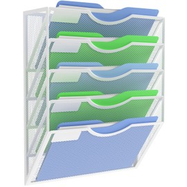 Kuntine.B Wall File Organizer Office Hanging Magazine Holder Wall File Organizer for Office Home (White, 5 Tier)