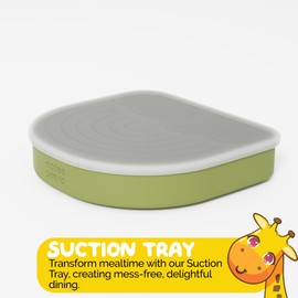 Muqee Peeko Baby Plates with Suction in an Silicone Baby Feeding Set with Suction Silicone Tray in Green color with Suction Plates for Toddlers and toddler utensils - (3 Piece Set)