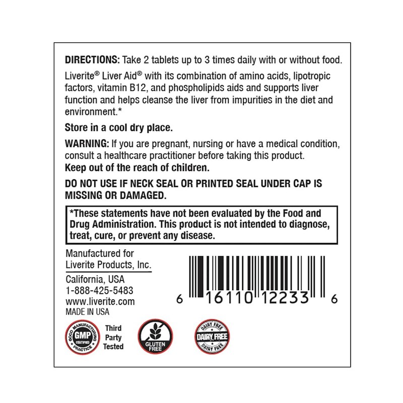 LIVERITE Liver Aid Dietary Supplement, 150 Tablets, Supports and Aids