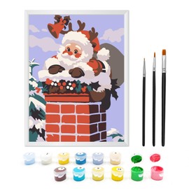 Zimrobin Painting by Numbers from 5 6 7 Years Girls, Painting by Numbers for Children with Frame, 3 Brushes and Acrylic Paints, 18 x 24 cm (Fireplace, Climbing Santa)