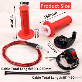 SKLK-SEL 7/8 22mm Twist Throttle Accelerator Handle Grips Cable Clamp On Off Switch Mini Bike Throttle Cable Kit for 50cc 90cc 110cc 125cc 140cc 150cc 200cc 250cc ATV Quad Pit Bike Dirtbike（RED）