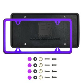 Aftermarket Products Silicone back Guard 4 Hole Slim license Purple Chrome License Frame+Screw Cap