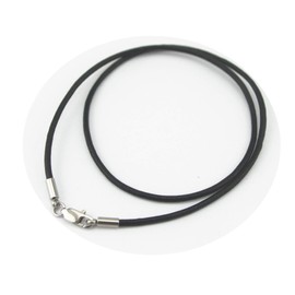 Glory Qin Black Genuine Leather Rope Chain Stainless Steel Squared Lobster Clasp Leather Cord Chain Necklace Rope (2.0 mm, 16 Inches)