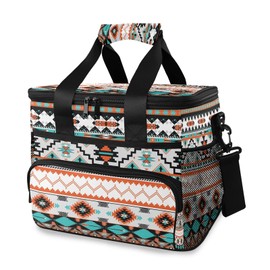 Leakproof Reusable Insulated Cooler Lunch Bag Ethnic Aztec Geometric Picnic Lunch Box for Women Men Cooler Tote Office Work Camping Beach 24 Can 15L