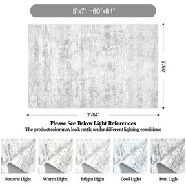 Art&Tuft Washable Rug, Anti-Slip Backing Abstract Area Rugs, Stain Resistant Rugs for Living Room, Foldable Machine Washable Area Rug(01-Grey, 5'x7')