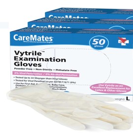 CareMates Vytrile Medical Exam Gloves, Latex Free Rubber, Powder Free, Extra Strong, 4 Mil Thick, Certified for Home Infusion, First Aid, Food Safe, Cleaning Gloves, Large, 150-Pack