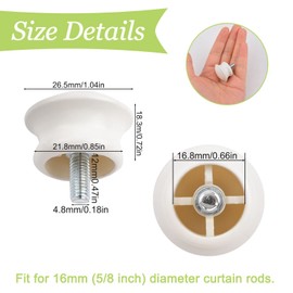 UFURMATE Curtain Finials, 6Pcs Plastic Mushroom Shape Curtain Rod Caps White Drapery Pole Decorative Ends Vintage Curtains Pole End Stops, Fits Dia. 5/8 inch Rods for Home Window Decor