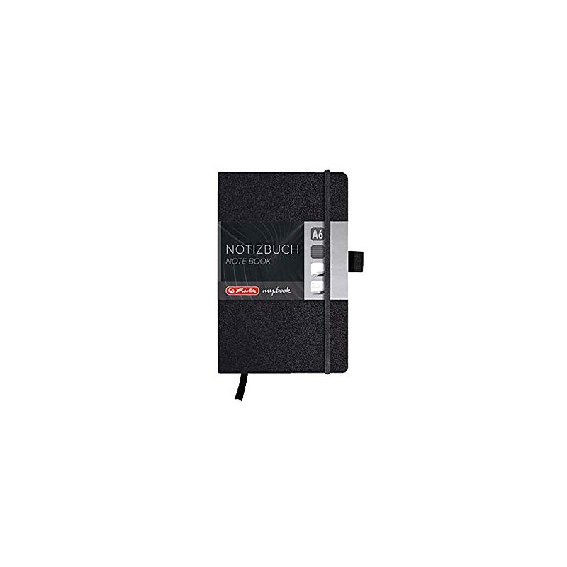 Herlitz 10789444 Geschäftsbuch, Lederoptik, schwarz, liniert, A6, 96 Blatt,Inhaltspapier 80g/m²