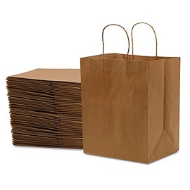 Paper Bags with Handles - 10x6.75x12 Inch 50 Pack Brown Paper Bags with Handles, Kraft Shopping Bags, Bulk Gift Bags, Craft Catering Bags, Merchandise, Retail , Food Service, Small Business, Large Bistro Size