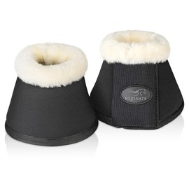 Equinate Furlyn Bell Boots with Synthetic Lambskin, M, Black, Robust and Shock-Absorbing Neoprene Jumping Bells, Hoof Protection for Training and Tournaments, Set of 2