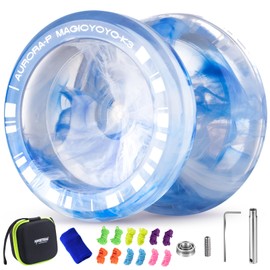 MAGICYOYO K3 Aurora-p Kids Pro Yoyo‌ – Responsive Yoyo for Kids 8-12 | Unresponsive Yo-yo Bearing & Crystal Plastic Design with 12 Strings + Bag | Learn Tricks(Blue/White)