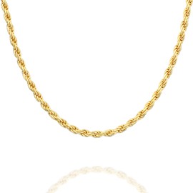 PAVOI Italian Solid 925 Sterling Silver, 22K Gold Plated, Italian Diamond-Cut Rope Chain Necklace for Men and Women, MADE IN ITALY (20, Yellow Gold)
