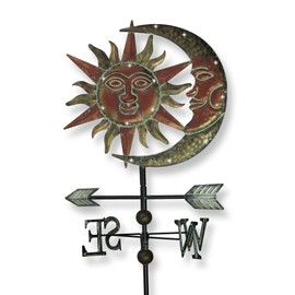 TERESA'S COLLECTIONS Sun & Moon Face Solar Outdoor Lights, Metal Decorative Stake Weathervane Garden Decor for Outside, Yard Decorations Outdoor Lawn Ornaments for Porch Decor Gifts for Mom, 34"
