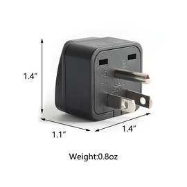 2 Pack US Travel Plug Adapter, UK/EU/AU/CN to USA Grounded 3 Prong Power Converter, Universal Wall Charger Adapter for USA, Europe, Asia, Australia - Black, Compact & Lightweight for Travel Black