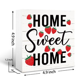 Home Sweet Home Sign, Strawberry Decor Signs, Welcome Decoration for Front Door Porch, New House Decoration Sign for Tabletop, Housewarming Gift, White Wooden Box Signs 5×5×1.2inches
