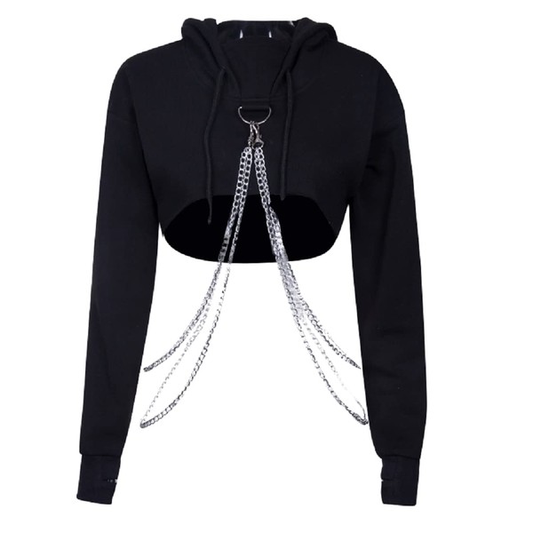 Kisswow Women's Gothic Harness Crop Hoodie – Black Goth Emo