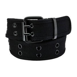 XDGBGFN Rivet Belt for Men and Women, Adjustable Double Hole Black Rivet Belt Fabric Belt, black