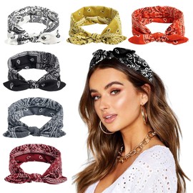 STGDAK 6 Pack Bandana Headbands Paisley Print Boho Headbands for Women Bow Headband Cute Head Wraps Non Slip Hairbands Knotted Hair Scarf Headband Workout Head Scarf Stretchy Turban Boho Bandana