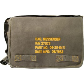 Rothco Classic Heavyweight Canvas Messenger Bag With Military Stamp Stencil Print - Olive Drab