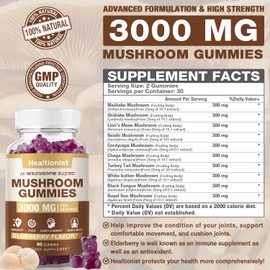 Healtionist 2 Packs Mushroom Complex Gummies 10 Blend - Lion's Mane Gummies for Adults, Cordyceps, Shiitake, Reishi, Chaga - Brain, Immune Support & Stress Relief, Energy, Mushroom Supplement for Men & Women