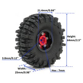 HOBBYSOUL RC 64mm Tall 1.0 Mud Slingers Tires & 1.0 Wheels, Soft Sticky 1.0 Mud Terrain Tires & Heavy 1.0 Beadlock Wheels Rims for RC Crawler 1/24 SCX24 FCX24 1/18 TRX4M (Red)
