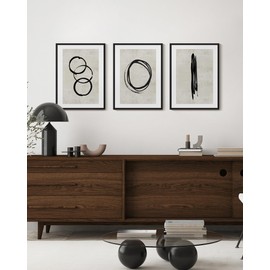 PHOPAGO Black Abstract Wall Art Minimalist Lines Framed Canvas Painting Artwork 11x14in Black Framed