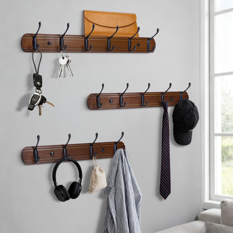 Yundoza Coat Hooks Wall Mount, Wood Bamboo Wall Coat Rack