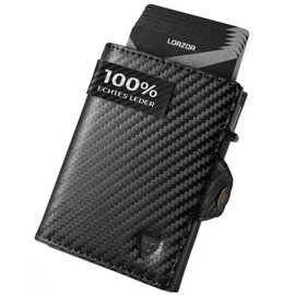 LORZOR® Slim Wallet with Coin Compartment, Men's Genuine Leather, RFID Blocker Wallet, Men's Card Case with Coin Compartment, Men's Wallet for 10 Cards, Smart Wallet, carbon black, Modern