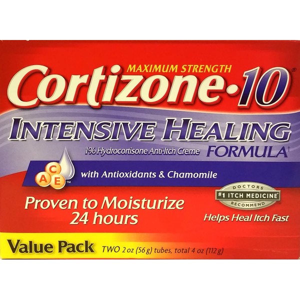 Cortizone-10 Max Strength Cortizone-10 Intensive Healing Formula with Antioxidants and Chamomile, Two 2 oz Tubes