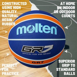 Molten GR Basketball, Indoor/Outdoor, Premium Rubber, Size 5, Impact Colour Blue/Orange, Suitable For Boys Age 7, 8, 9, 10 & 11, Girls age 12 & 13 (BGR5-NOR)