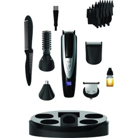 Perry Ellis 16-PC All-in-One Multi Grooming Kit | Rechargeable USB Beard Trimmer for Men | LED Display and Charging Dock | Cordless Shaver for Hair, Body, Mustache, Face, Nose, Ear | Electric Razor