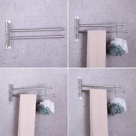 GERZWY Bath Towel Rack Hanger Towel Holder Organizer Bathroom Swing Arm Towel Bars 2-Arm Wall Mount Stainless Steel Polished Finish