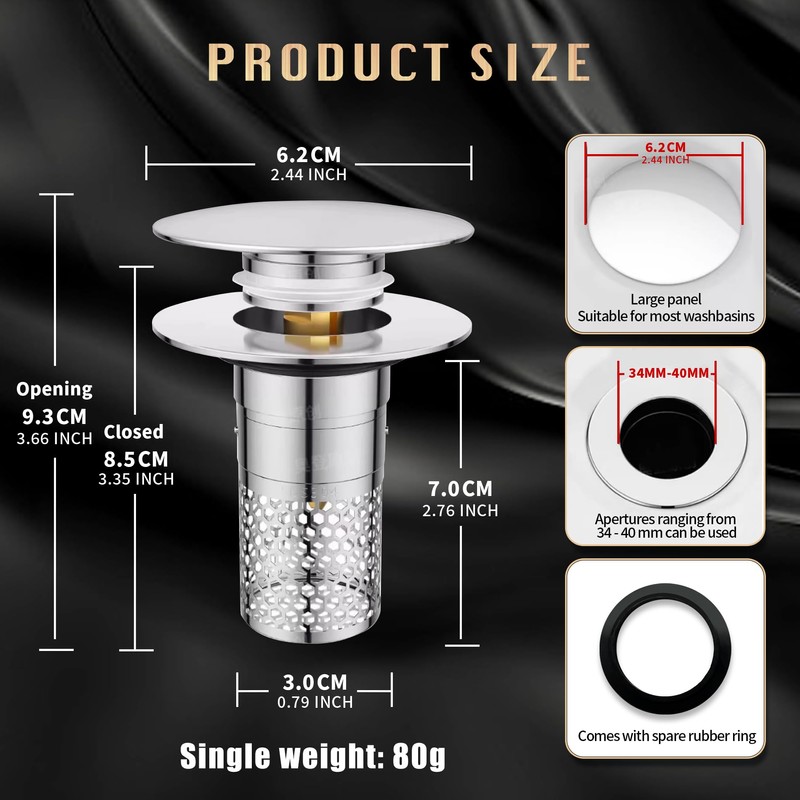 1 PCS Pop Up Drain Strainer, Stainless Steel Kitchen Sink