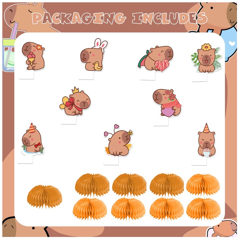 9 PCS Capybara Honeycomb Centerpieces Table Decorations Capybara Table Centerpieces